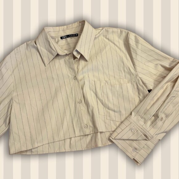 ZARA cream pinstripe button-up 🤍 - Picture 2 of 6